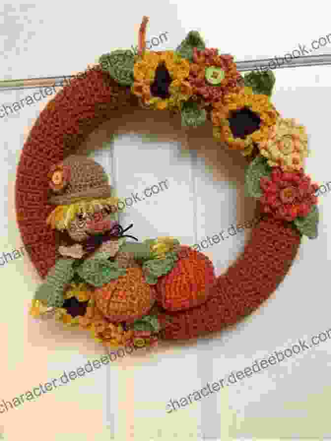 A Festive Crochet Wreath Featuring A Garland Of Plump Pumpkins In Warm, Inviting Hues FREE PATTERNS CROCHET FALL WREATHS: Wreaths Add A Elegant Issue To Your Seasonal Decorations